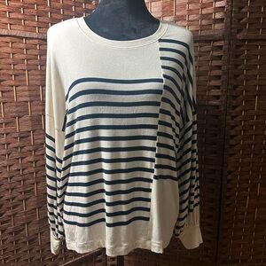 CAbi Cream and Navy Long Sleeve Top